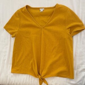 J. Crew Mustard Yellow Short-Sleeve V-Neck Tie-Front Top
